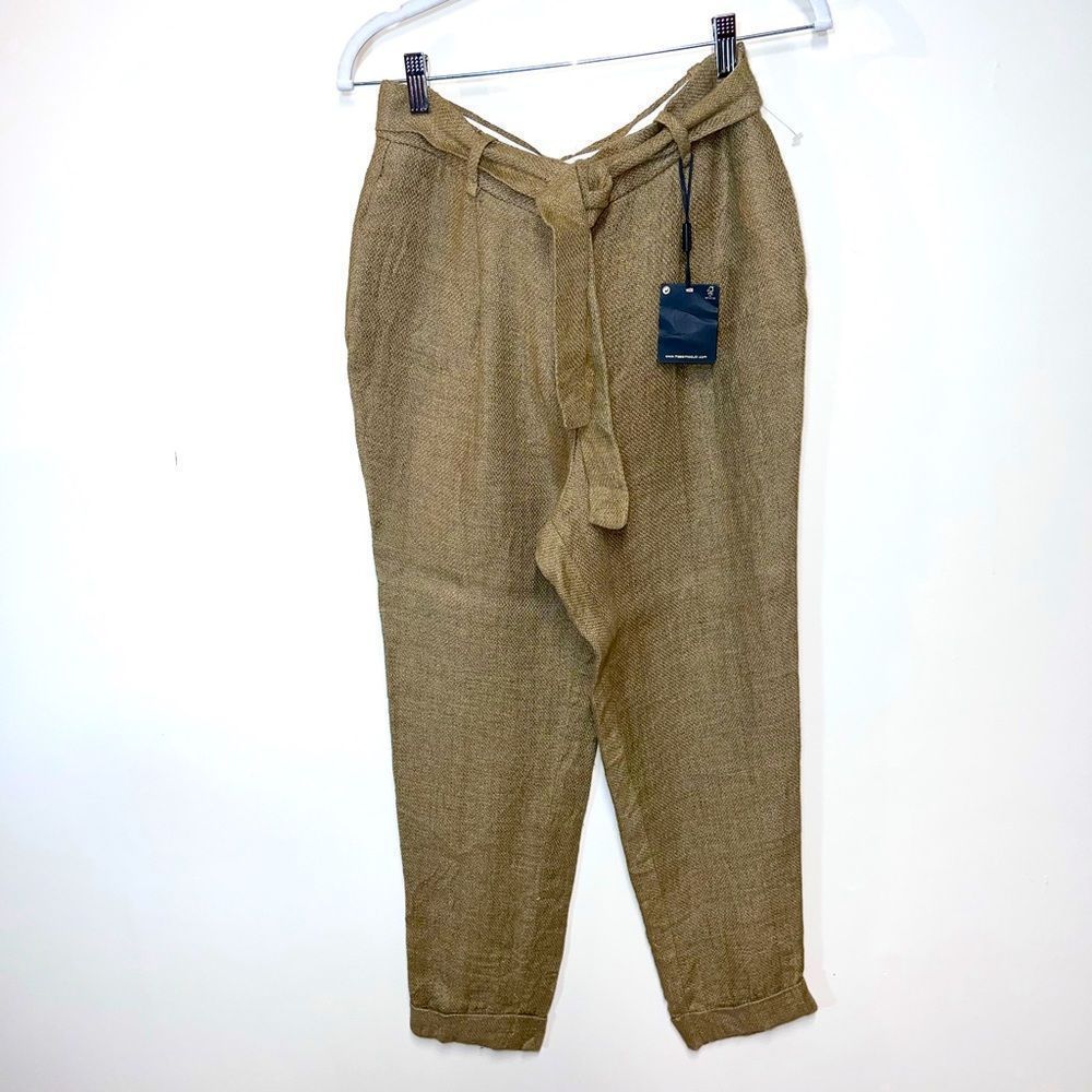NWT Massimo Dutti Burlap Linen High Waist Pants Womens Sz 8
